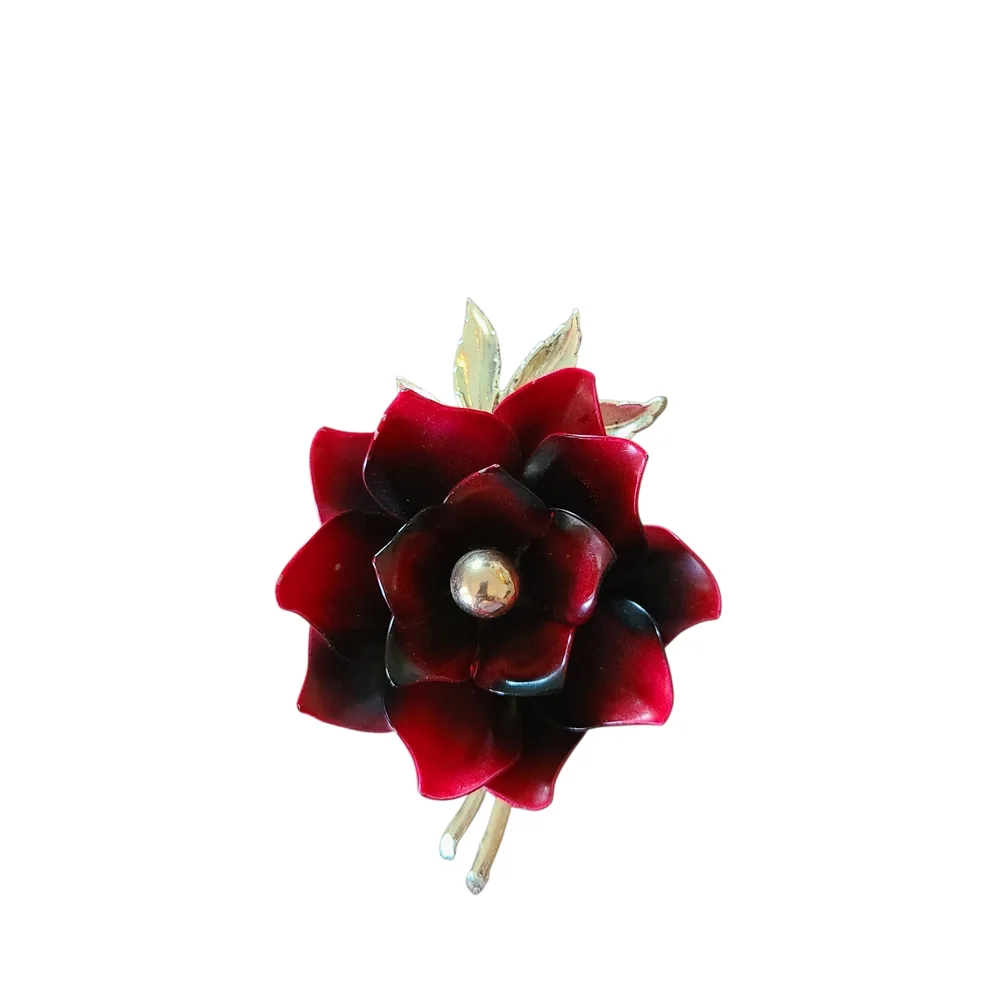 Vintage CORO Red Rose Brooch Pin